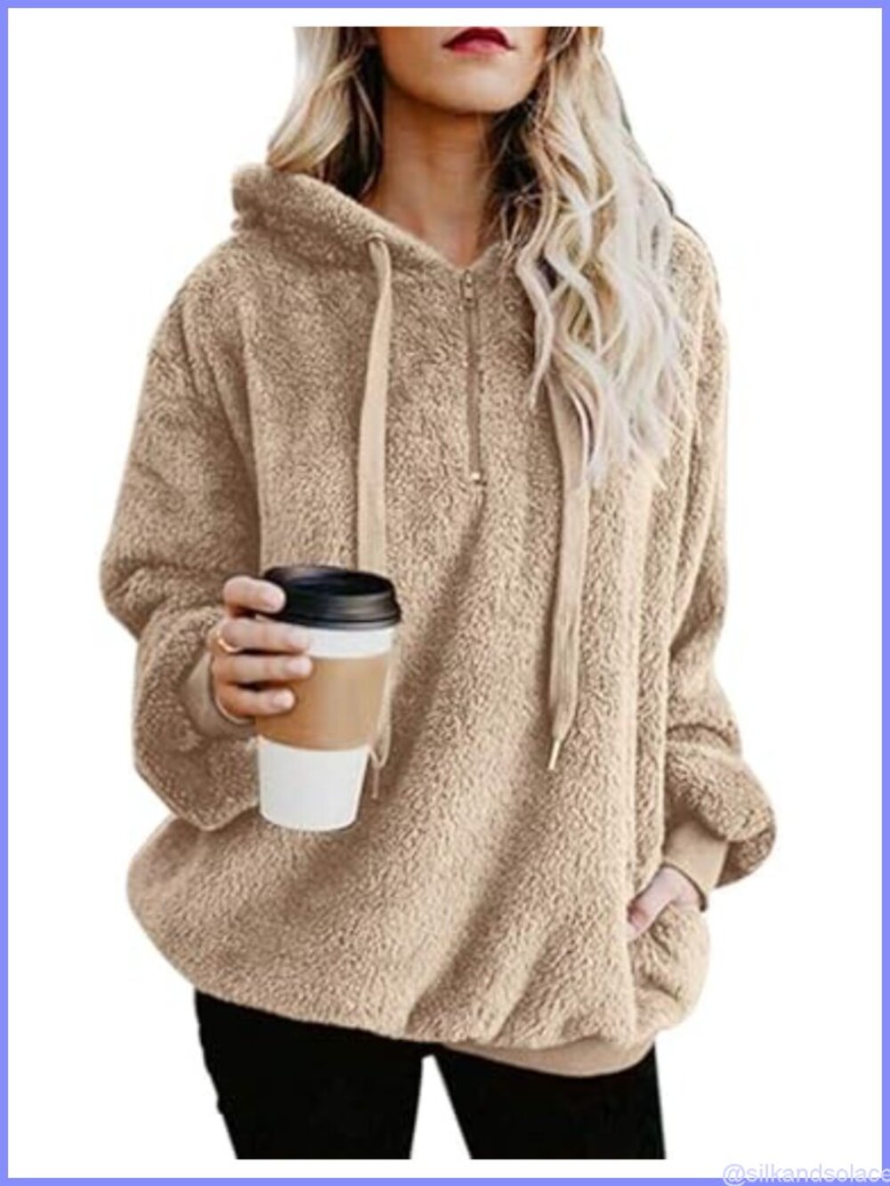 Womens Oversized Sherpa Hoodie 1/4 Zip Pullover Fleece Sweatshirt